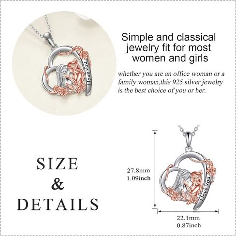 LUHE Mother Daughter Necklace Sterling Silver Mother Heart Necklace Birthday Pendant Mother's Day Flower Necklace Jewelry Gifts for Mom in Saudi Arabia