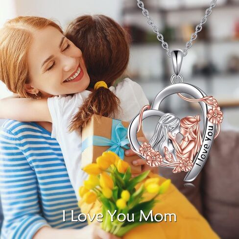 LUHE Mother Daughter Necklace Sterling Silver Mother Heart Necklace Birthday Pendant Mother's Day Flower Necklace Jewelry Gifts for Mom in Saudi Arabia