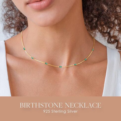 LOUISA SECRET Valentine's Day Gift Birthstone Necklaces for Women, 14K Gold Plated Dainty Simple Necklace, 925 Sterling Silver Birthday Anniversary Jewelry Gift for Girls Women Mom Mother in Saudi Arabia