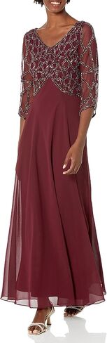 J Kara Women's Petite 3/4 Sleeve Geo Beaded Gown in Saudi Arabia