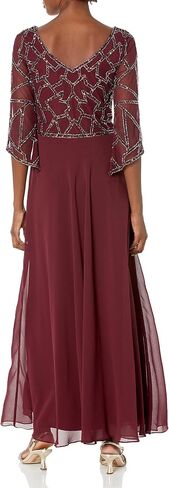 J Kara Women's Petite 3/4 Sleeve Geo Beaded Gown in Saudi Arabia
