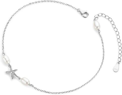 DENGGUANG Ankle Bracelets for Women, Freshwater White Pearl 925 Sterling Silver Anklets Gifts for Wife Girlfriend Hypoallergenic in Kuwait