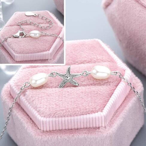 DENGGUANG Ankle Bracelets for Women, Freshwater White Pearl 925 Sterling Silver Anklets Gifts for Wife Girlfriend Hypoallergenic in Kuwait