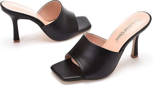 Crystal Queen Women's Square Open Toe Heeled Sandals Slippers White Stiletto Heels Sandals Fashion Casual Peep Toe Slippers Slip On Mule Slide Sandal in Saudi Arabia
