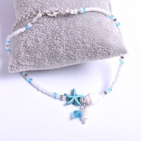 Luxcastle Boho Starfish Anklet Pearl Conch Pendant Ankle Foot Chain Summer Beach Anklets Foot Jewelry for Women and Girls in Kuwait
