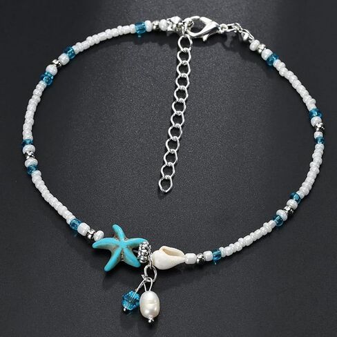 Luxcastle Boho Starfish Anklet Pearl Conch Pendant Ankle Foot Chain Summer Beach Anklets Foot Jewelry for Women and Girls in Kuwait