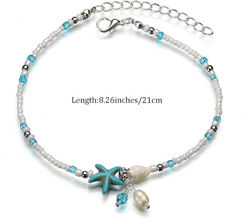 Luxcastle Boho Starfish Anklet Pearl Conch Pendant Ankle Foot Chain Summer Beach Anklets Foot Jewelry for Women and Girls in Kuwait