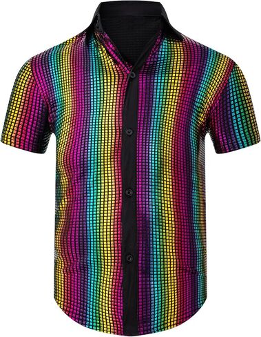 الخيال عصر الاطفال 70s ديسكو زي الترتر زر أسفل قصيرة الأكمام لامعة قمصان للبنين فستان الهالوين حتى ملهى ليلي الطرف in Kuwait