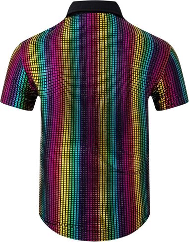 الخيال عصر الاطفال 70s ديسكو زي الترتر زر أسفل قصيرة الأكمام لامعة قمصان للبنين فستان الهالوين حتى ملهى ليلي الطرف in Kuwait