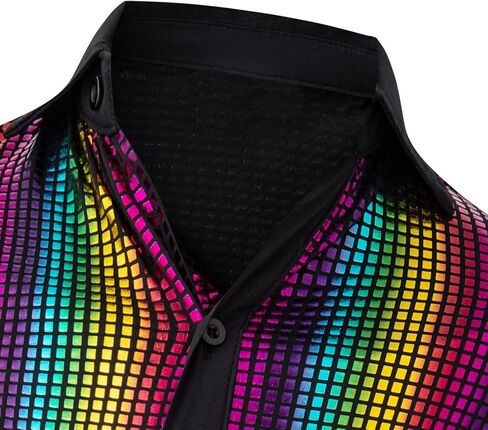 الخيال عصر الاطفال 70s ديسكو زي الترتر زر أسفل قصيرة الأكمام لامعة قمصان للبنين فستان الهالوين حتى ملهى ليلي الطرف in Kuwait