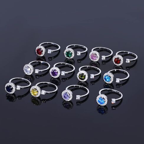 TOSGMY 925 الفضة الاسترليني الململة جوهرة خواتم للنساء حلقات قابلة للتعديل حلقات مفتوحة الدوار الدائري كوكبة شهر خاتم عيد ميلاد عيد الحب هدية مجوهرات للمرأة in Kuwait
