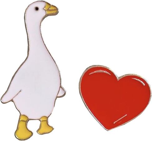 2Pcs Cartoon Big White Goose Heart Enamel Pins Lovely Animal Brooches Couple Badges Backpack Hat Shirt Lapel Pin Jewelry Gifts for Friends, Alloy Steel, no gemstone in Kuwait