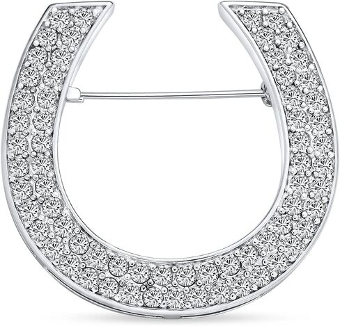 Large Western Fashion Statement Equestrian Cubic Zirconia Pave CZ Scarf Horseshoe Brooch Pin For Women Silver Plated Brass in Saudi Arabia