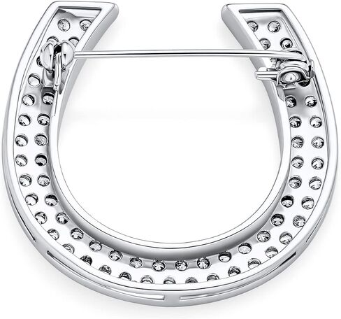Large Western Fashion Statement Equestrian Cubic Zirconia Pave CZ Scarf Horseshoe Brooch Pin For Women Silver Plated Brass in Saudi Arabia