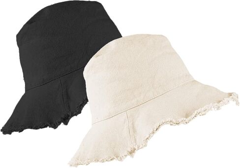 قبعة دلو للحماية من أشعة الشمس المغسولة للشاطئ من القطن المغسول - قبعة صيفية ذات حافة واسعة للشاطئ (الحجم: S-M) in Kuwait