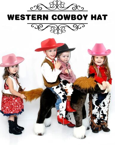 SGBETTER 6 Pack Kids Felt Cowboy Hats Western Cowgirl Hat with Adjustable Drawstring for Boys Girls Cowboy Birthday Party in Saudi Arabia