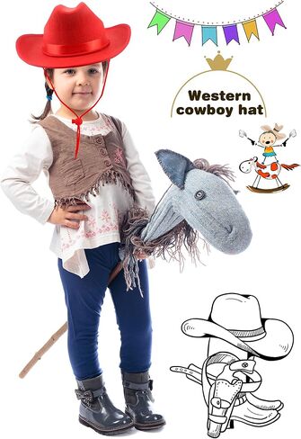 SGBETTER 6 Pack Kids Felt Cowboy Hats Western Cowgirl Hat with Adjustable Drawstring for Boys Girls Cowboy Birthday Party in Saudi Arabia