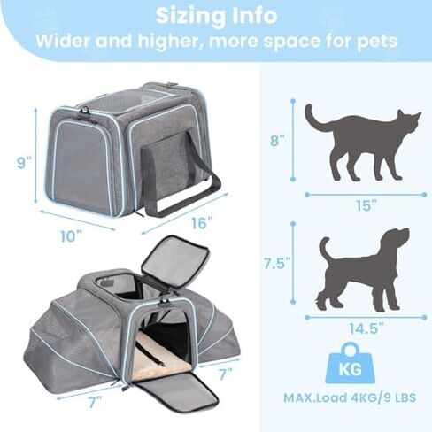 حاملات أرنب قابلة للتوسيع من Petsfit، حاملة حيوانات أليفة معتمدة من شركة الطيران مقاس 16 بوصة مع امتدادين، وسادة ناعمة قابلة للغسل، رأس سحاب ذاتي القفل، حبل أمان مدمج، مناسب للسفر in Kuwait