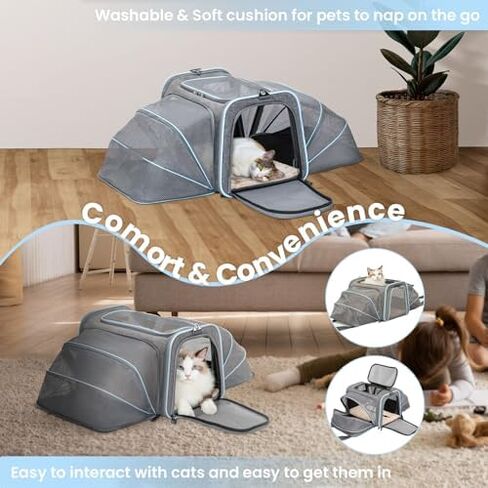 حاملات أرنب قابلة للتوسيع من Petsfit، حاملة حيوانات أليفة معتمدة من شركة الطيران مقاس 16 بوصة مع امتدادين، وسادة ناعمة قابلة للغسل، رأس سحاب ذاتي القفل، حبل أمان مدمج، مناسب للسفر in Kuwait