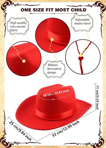 SGBETTER 6 Pack Kids Felt Cowboy Hats Western Cowgirl Hat with Adjustable Drawstring for Boys Girls Cowboy Birthday Party in Saudi Arabia