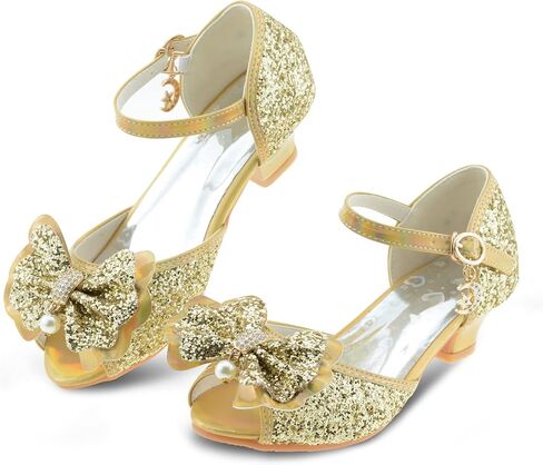 صنادل FLYFUPPY للفتيات ذات الزهور اللامعة أحذية رسمية للفتيات بكعب عالٍ لحفلات الزفاف للأطفال الصغار والصنادل الكبيرة in Kuwait