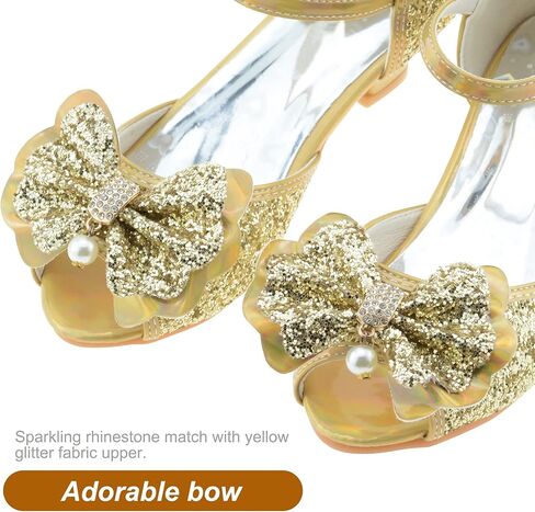 صنادل FLYFUPPY للفتيات ذات الزهور اللامعة أحذية رسمية للفتيات بكعب عالٍ لحفلات الزفاف للأطفال الصغار والصنادل الكبيرة in Kuwait