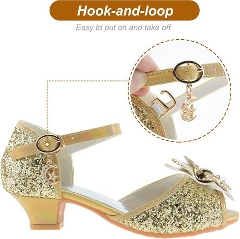صنادل FLYFUPPY للفتيات ذات الزهور اللامعة أحذية رسمية للفتيات بكعب عالٍ لحفلات الزفاف للأطفال الصغار والصنادل الكبيرة in Kuwait