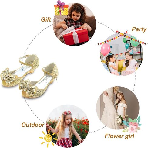 صنادل FLYFUPPY للفتيات ذات الزهور اللامعة أحذية رسمية للفتيات بكعب عالٍ لحفلات الزفاف للأطفال الصغار والصنادل الكبيرة in Kuwait