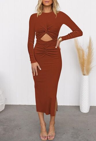 فستان TOLENY نسائي طويل الأكمام ومقطع متوسط ​​الطول لحفلات الكوكتيل in Kuwait