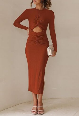 فستان TOLENY نسائي طويل الأكمام ومقطع متوسط ​​الطول لحفلات الكوكتيل in Kuwait