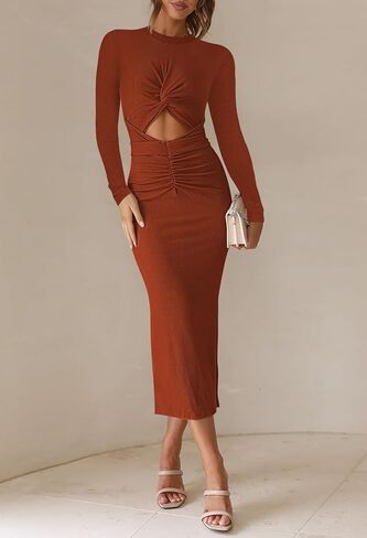 فستان TOLENY نسائي طويل الأكمام ومقطع متوسط ​​الطول لحفلات الكوكتيل in Kuwait