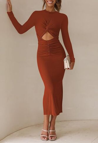 فستان TOLENY نسائي طويل الأكمام ومقطع متوسط ​​الطول لحفلات الكوكتيل in Kuwait