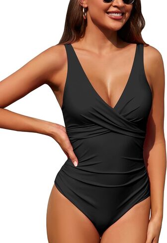Firpearl Underwire One Piece Swimsuits for Women Twist V Neck Swimwear Ruched Tummy Control Bathing Suits in Saudi Arabia