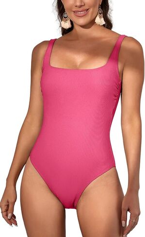 Eomenie Women's One Piece Swimsuits Ribbed Tummy Control Bathing Suit Slimming Square Neck 1 piece Swimwear in Saudi Arabia
