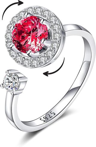 TOSGMY 925 الفضة الاسترليني الململة جوهرة خواتم للنساء حلقات قابلة للتعديل حلقات مفتوحة الدوار الدائري كوكبة شهر خاتم عيد ميلاد عيد الحب هدية مجوهرات للمرأة in Kuwait