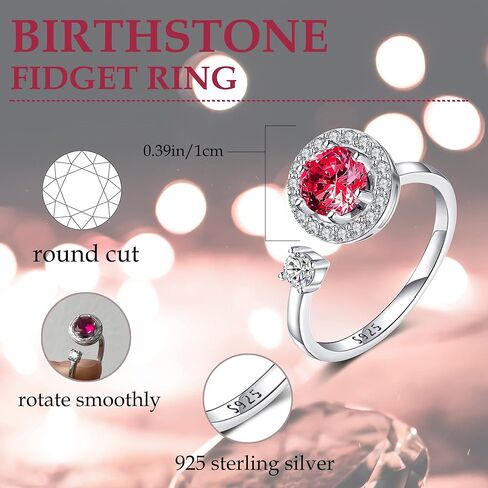 TOSGMY 925 الفضة الاسترليني الململة جوهرة خواتم للنساء حلقات قابلة للتعديل حلقات مفتوحة الدوار الدائري كوكبة شهر خاتم عيد ميلاد عيد الحب هدية مجوهرات للمرأة in Kuwait