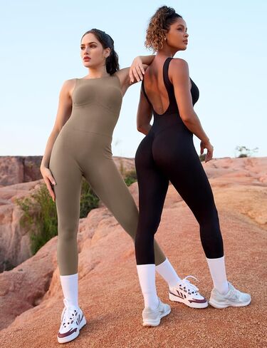 QOQ Sleeveless Jumpsuits for Women Seamless Backless One Piece Bodycon Scrunch Butt Casual Workout Romper in Saudi Arabia