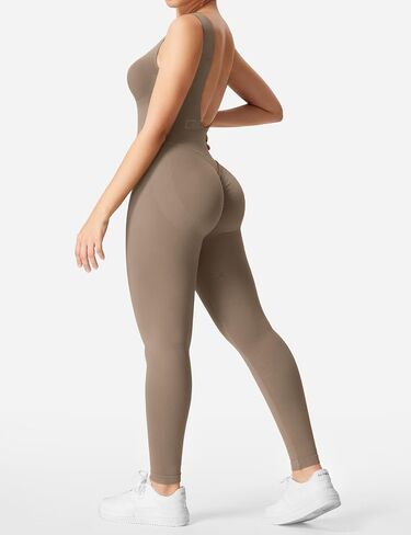 QOQ Sleeveless Jumpsuits for Women Seamless Backless One Piece Bodycon Scrunch Butt Casual Workout Romper in Saudi Arabia