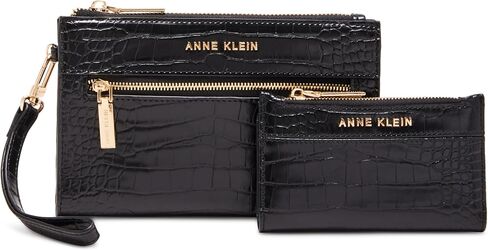 Anne Klein AK 2 Piece Gift Set with Croco Zip Clutch and Card case, Black in Saudi Arabia