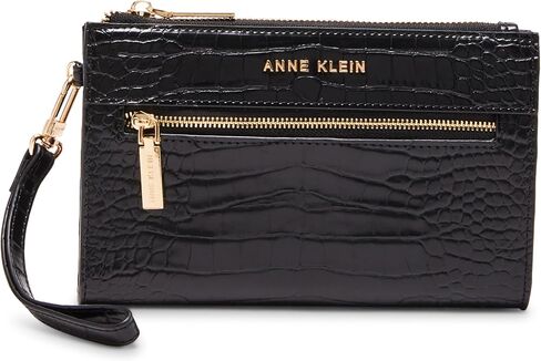 Anne Klein AK 2 Piece Gift Set with Croco Zip Clutch and Card case, Black in Saudi Arabia