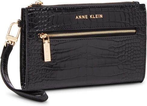 Anne Klein AK 2 Piece Gift Set with Croco Zip Clutch and Card case, Black in Saudi Arabia