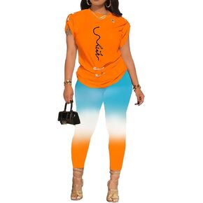 Mandonce 2 قطعة ملابس للنساء دبابيس تي شيرت طماق فضفاضة المرأة عداء ببطء مجموعة صالة مجموعات للنساء عادية in Kuwait