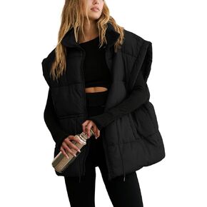 TIQOJE Vest Tops for Women Stand Collar Zip Quilted Outwear Vest Padded Gilet Jacket in Kuwait