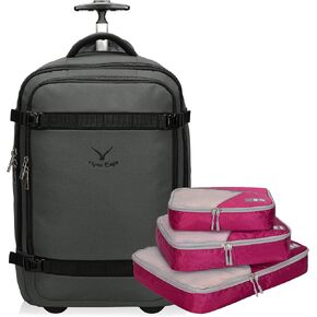 حقيبة ظهر هاينز إيجل 42 لتر بعجلات حقيبة ظهر للسفر معتمدة من الطيران تحمل على الأمتعة باللون الرمادي مع مجموعة من 3 مكعبات تعبئة باللون الأحمر والبنفسجي in Kuwait