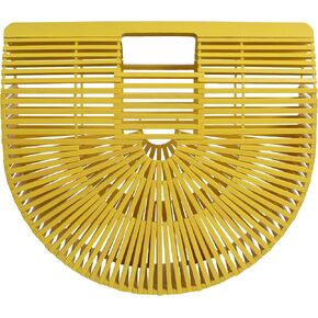 هاوي شنطة يد كبيرة توت من الخيزران مصنوعة يدويا من الخيزران مناسبة للشاطئ الصيفي او العطلات - هدية رائعة لاعياد الميلاد وعيد الام - اصفر واصفر, اصفر in Kuwait