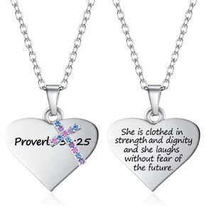 Small Cross Necklace for Girls - Heart Bible Verse Baptism Gifts First Communion Necklace Christian Jewelry for Teen Girls Women Goddaughters in Kuwait