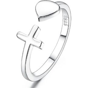 Sllaiss 925 فضة القلب الصليب خواتم للنساء 5A تشيكوسلوفاكيا مفتوحة خاتم مصمم من أجزاء متراصة المسيحية الدينية الصليب المفصل الدائري in Kuwait