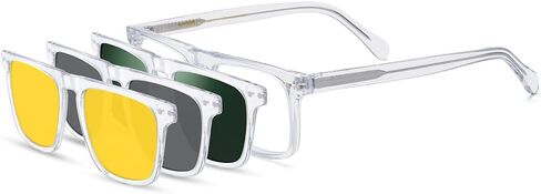 HEPIDEM Acetate Optical Glasses Frame Square Magnet Clip Eyeglasses with Polarized & Night Vision & 3D Lens in Saudi Arabia
