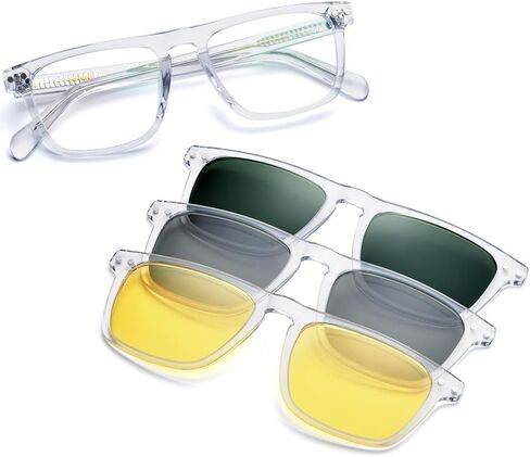 HEPIDEM Acetate Optical Glasses Frame Square Magnet Clip Eyeglasses with Polarized & Night Vision & 3D Lens in Saudi Arabia