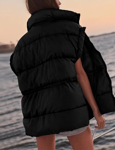 TIQOJE Vest Tops for Women Stand Collar Zip Quilted Outwear Vest Padded Gilet Jacket in Kuwait